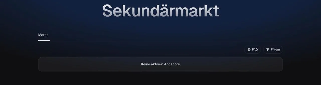 8lends Sekundärmarkt in der Web-App mit dem Hinweis Keine aktiven Angebote