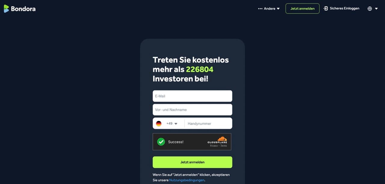 Bondora Anmeldung