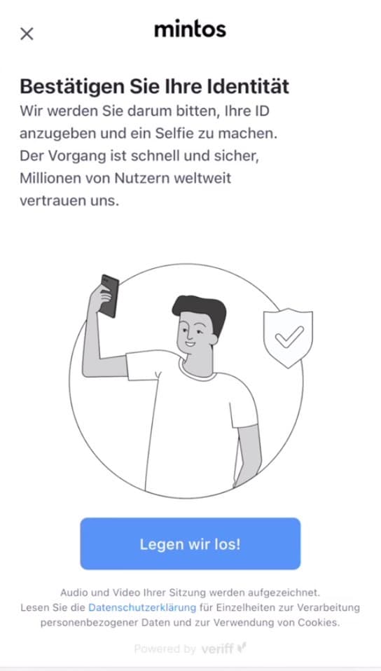 Mintos Anleitung Schritt 2: Identität bestätigen über Veriff mit Selfie und ID-Foto