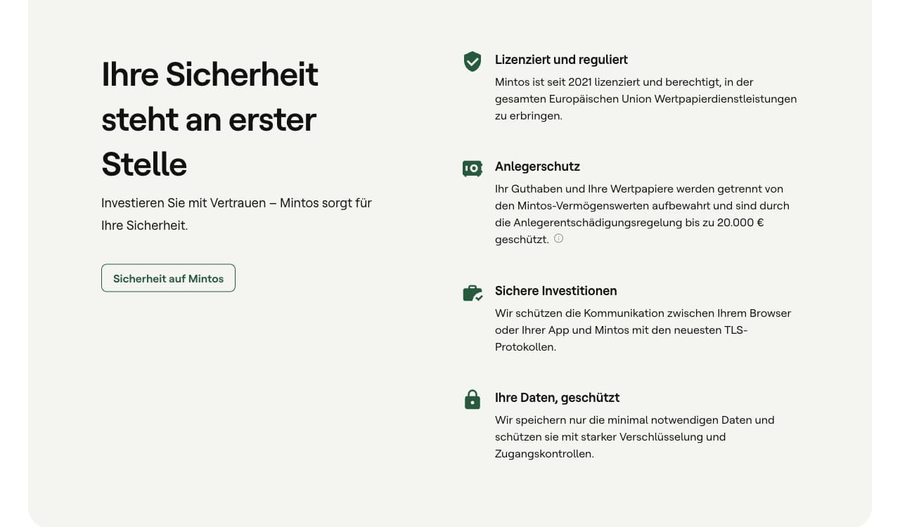 Mintos Sicherheit: Lizenziert seit 2021, Anlegerschutz bis 20.000 Euro, TLS-Verschluesselung