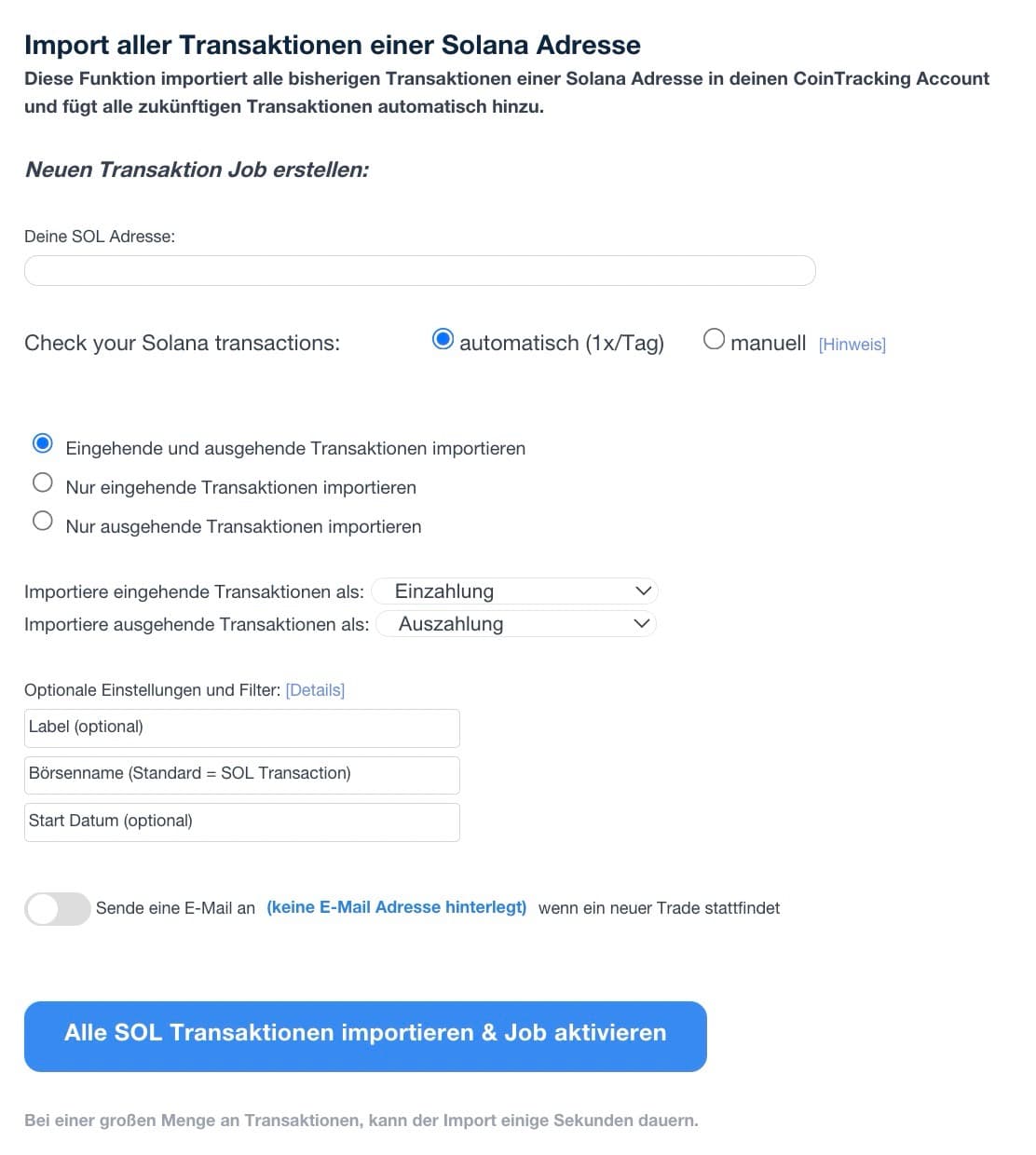 CoinTracking API Import
