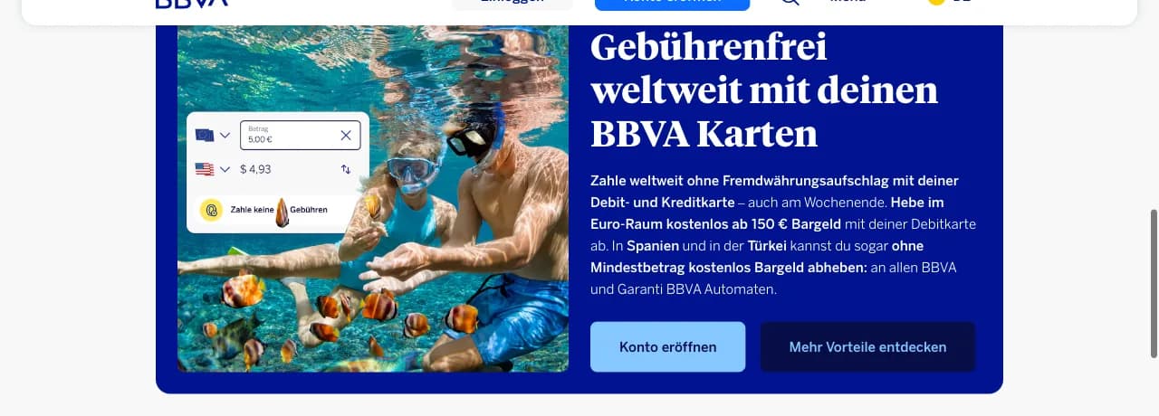 BBVA gebührenfrei Bargeld abheben und zahlen weltweit