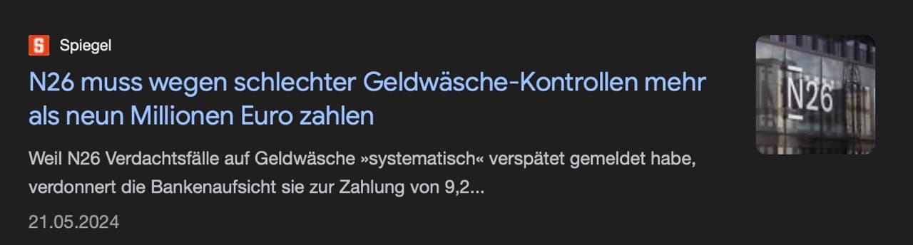 N26 Bank Geldstrafe