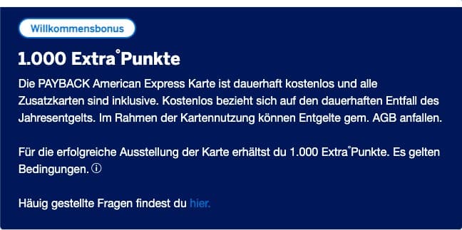 AMEX Payback Willkommensbonus 1.000 Extra Punkte