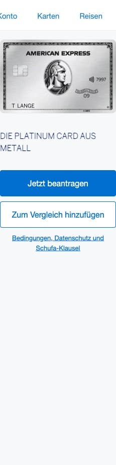 AMEX Platinum Card Übersicht auf americanexpress.com