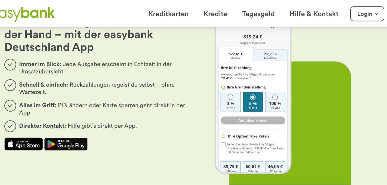 easybank App - Kreditkartenabrechnung und Umsätze im Überblick