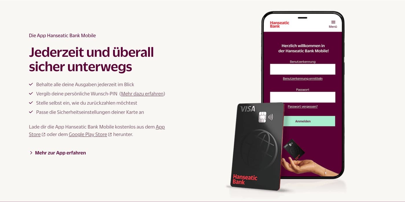 Hanseatic Bank Mobile App mit GenialCard Visa Kreditkarte