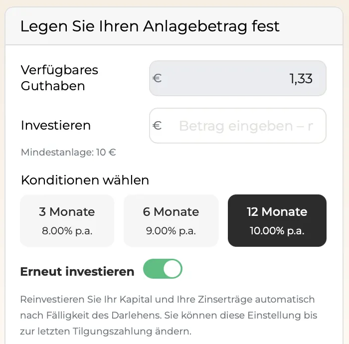 Afranga SaveSmart Widget mit 8, 9 und 10 Prozent Zinsen für 3, 6 und 12 Monate Laufzeit