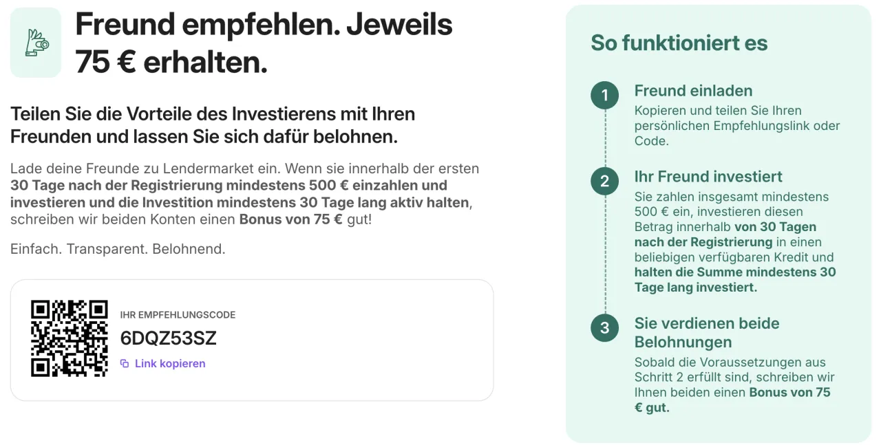 Lendermarket Gutscheincode und Cashback