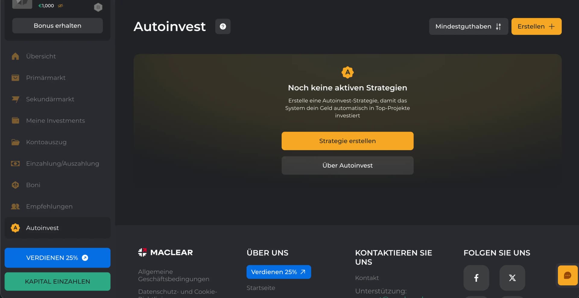 Maclear Autoinvest: Strategie erstellen, damit das System automatisch in passende Projekte investiert