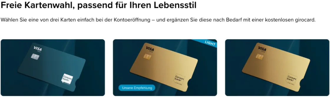 Consorsbank Girokonto mit freier Kartenwahl und kostenloser Visa Card Debit