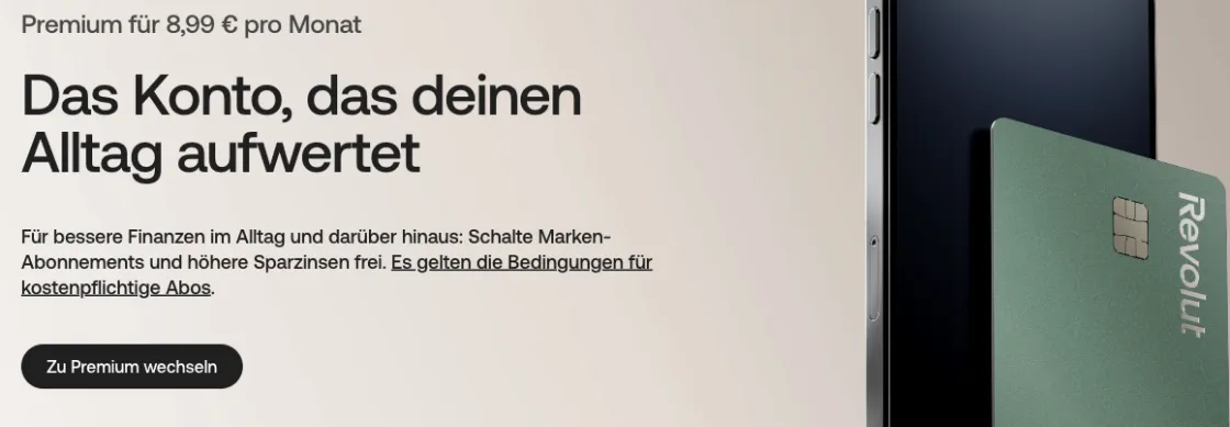Revolut Premium, Konto mit grüner Karte und gebührenfreiem Währungswechsel