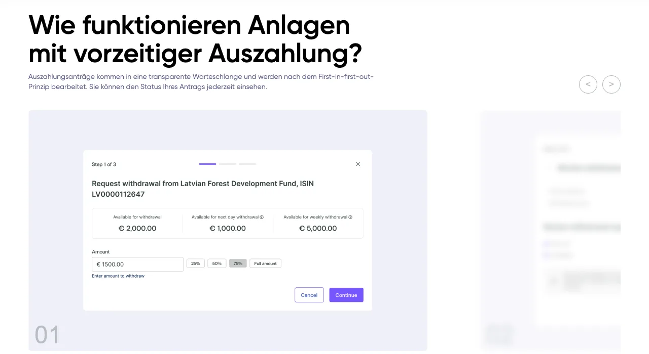 Debitum erklärt den Auszahlungsantrag mit den Grenzen 1.000 Euro am Folgetag und 5.000 Euro pro Woche