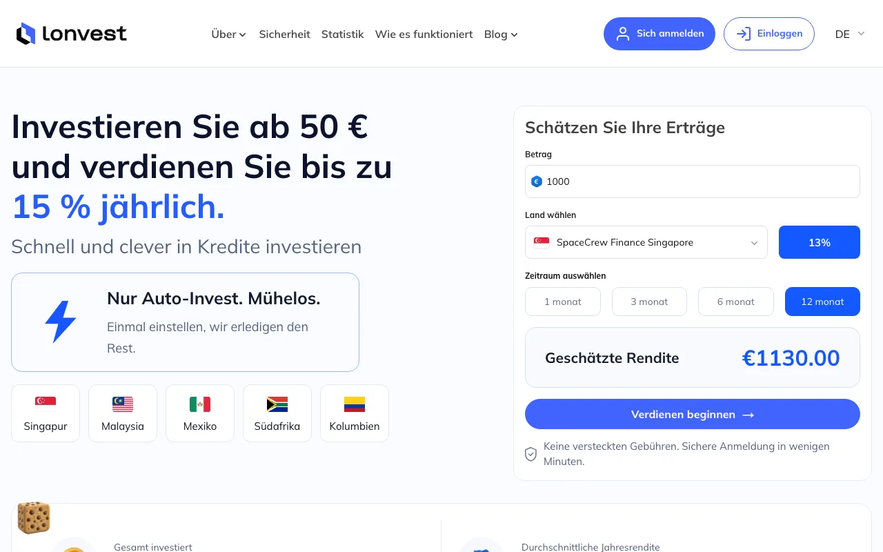 Startseite von Lonvest mit Renditerechner
