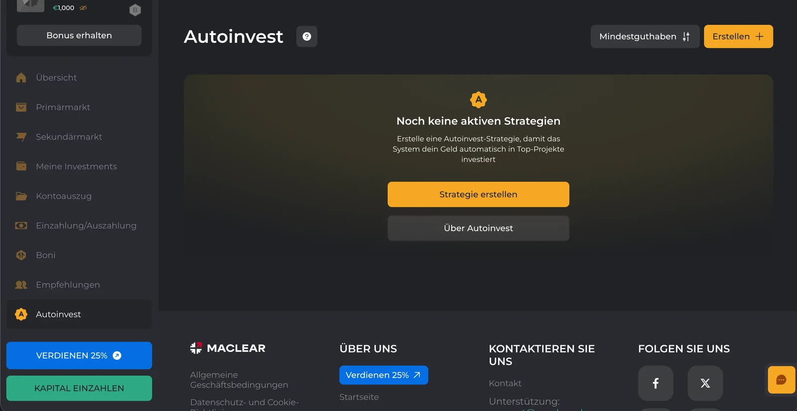 Maclear Autoinvest: Strategie erstellen, damit das System automatisch in passende Projekte investiert