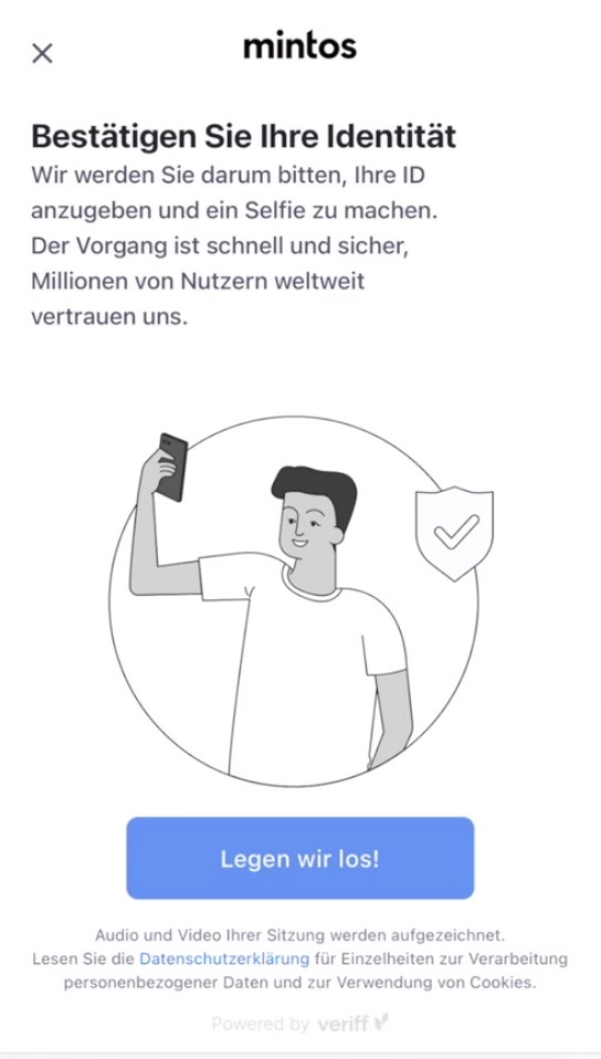 Mintos Anleitung Schritt 2: Identität bestätigen über Veriff mit Selfie und ID-Foto