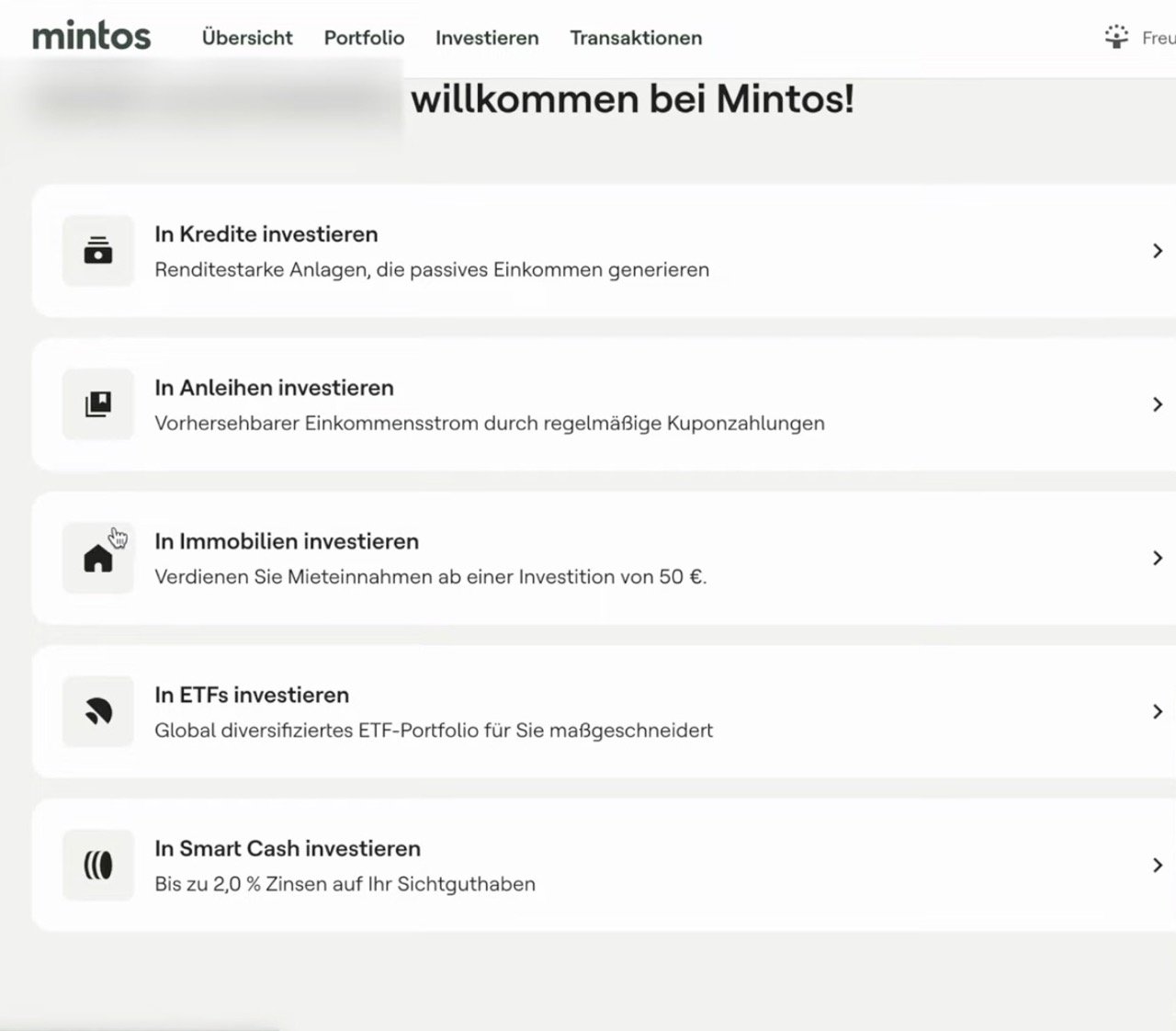 Mintos Anleitung Schritt 4: Investitionsmöglichkeiten im Dashboard – Kredite, Anleihen, Immobilien, ETFs und Smart Cash mit 2 Prozent Zinsen