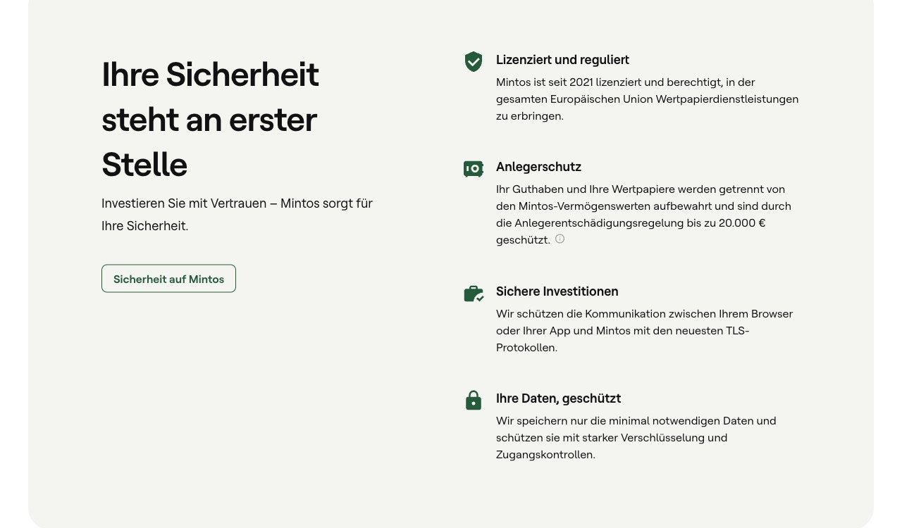 Mintos Sicherheit: Seit 2021 MiFID-lizenziert, Anlegerentschädigung bis 20.000 Euro, getrennte Anlegergelder