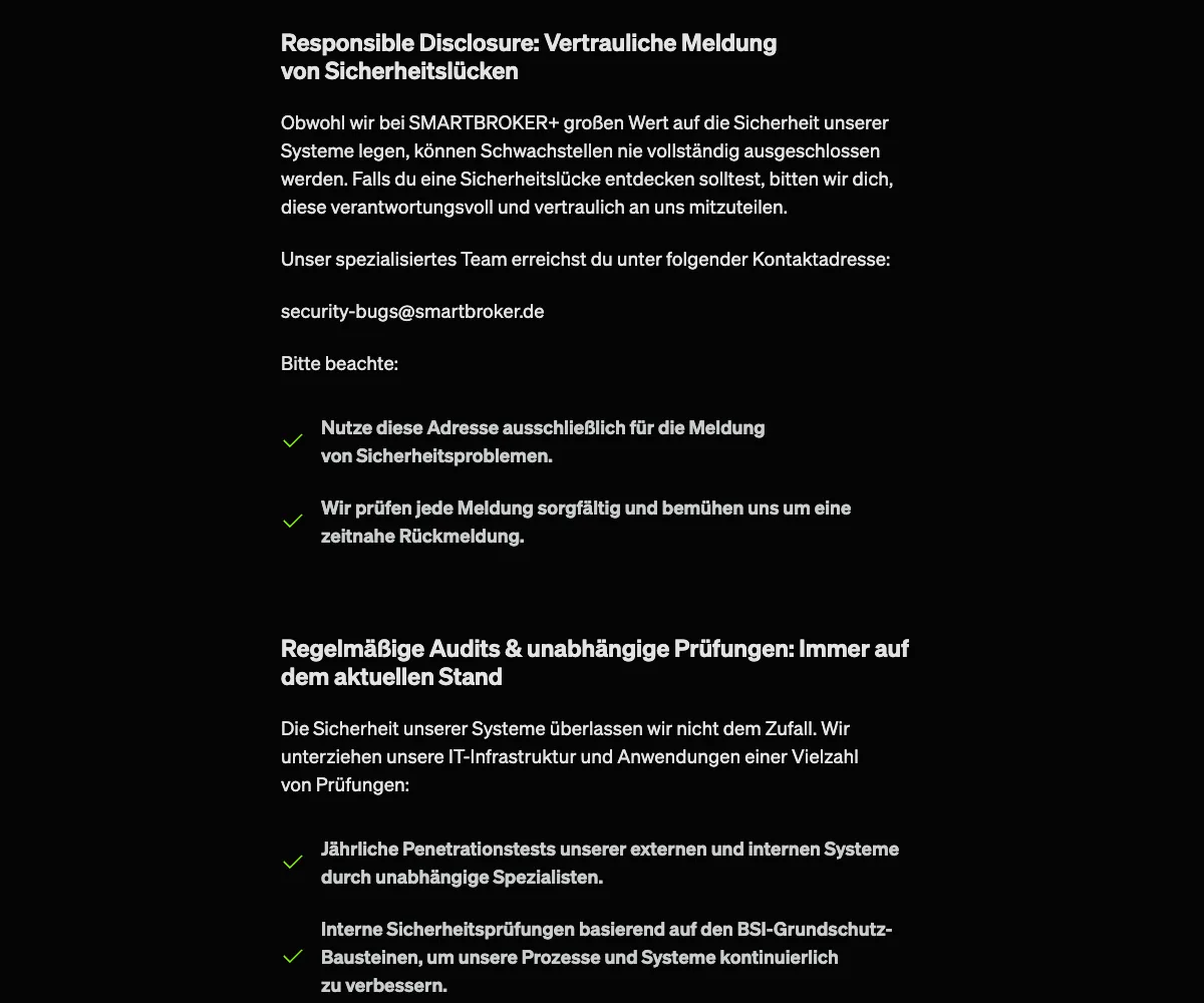 Smartbroker+ Responsible Disclosure und jährliche Penetrationstests nach BSI-Grundschutz
