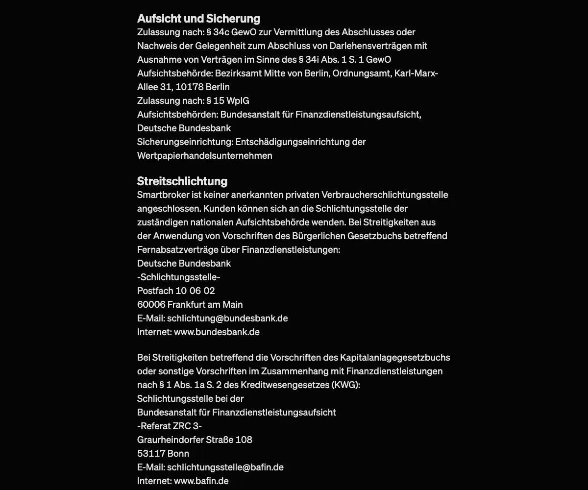 Smartbroker+ Impressum: Aufsichtsbehörden BaFin und Deutsche Bundesbank, Schlichtungsstelle Bundesbank