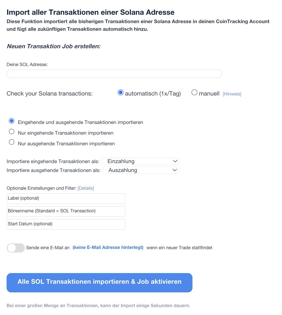 CoinTracking API Import