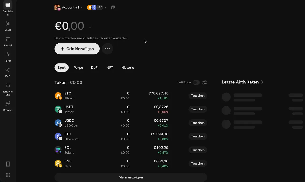 OneKey App als Chrome-Erweiterung am Mac mit Portfolio-Übersicht in Euro
