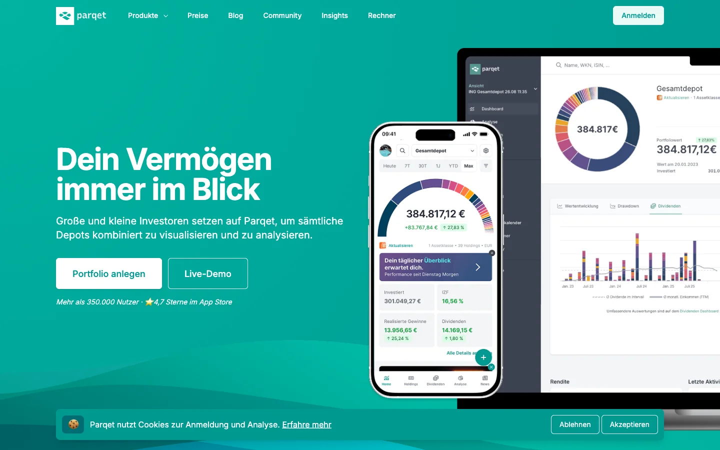 Parqet Portfolio Tracker Dashboard Übersicht