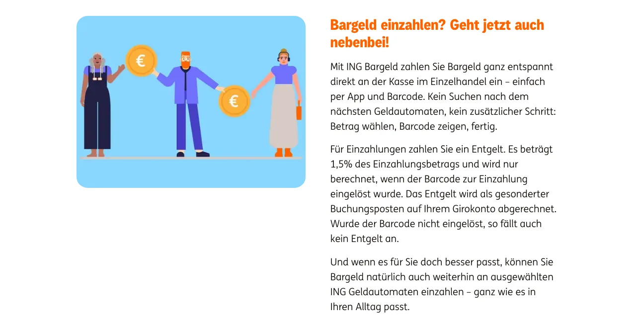 Entgelte für Bargeldeinzahlung bei der ING
