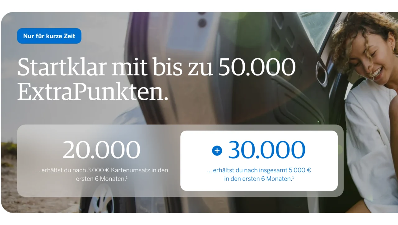 AMEX Gold Willkommensbonus in zwei Stufen, 20.000 Punkte ab 3.000 Euro und 30.000 weitere ab 5.000 Euro