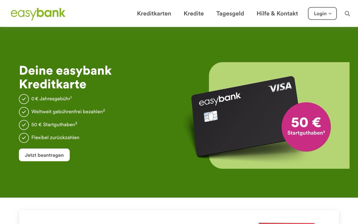 easybank Visa Kreditkarte Hero mit Features und Konditionen