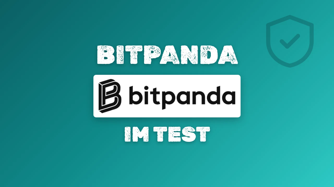 Cover mit dem Schriftzug Bitpanda im Test und dem Bitpanda-Logo