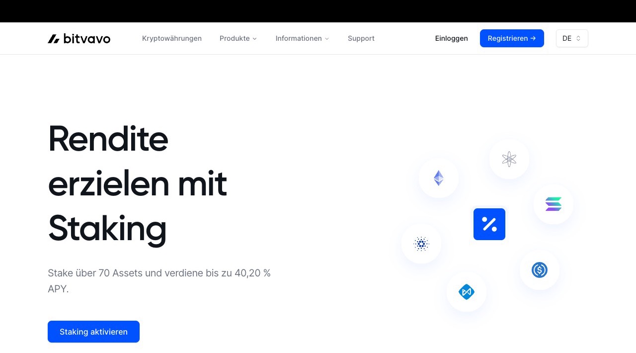 Bitvavo Staking, Flex und Fixed Staking für über 70 Coins, bis ca. 30 Prozent APY